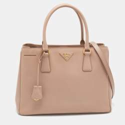 Pre Owned Prada Pink Saffiano Lux Leather Middle Zip Tote