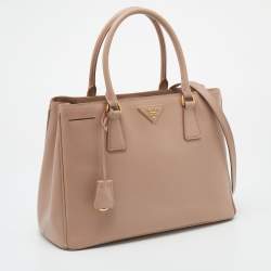 Pre Owned Prada Pink Saffiano Lux Leather Middle Zip Tote