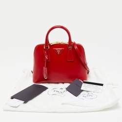 Pre Owned Prada Red Saffiano Patent Leather Small Promenade Satchel