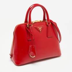 Pre Owned Prada Red Saffiano Patent Leather Small Promenade Satchel
