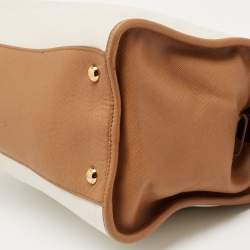 Pre Owned Prada Brown/Off White Saffiano Lux Leather Canapa Tote