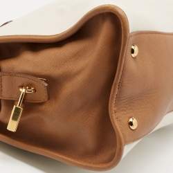 Pre Owned Prada Brown/Off White Saffiano Lux Leather Canapa Tote