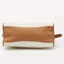 Pre Owned Prada Brown/Off White Saffiano Lux Leather Canapa Tote