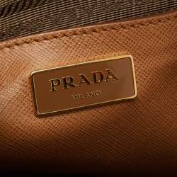 Pre Owned Prada Brown/Off White Saffiano Lux Leather Canapa Tote