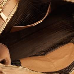 Pre Owned Prada Brown/Off White Saffiano Lux Leather Canapa Tote