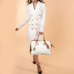 Pre Owned Prada Brown/Off White Saffiano Lux Leather Canapa Tote