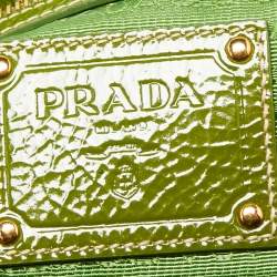 Pre Owned Prada Apple Green Nylon and Patent Leather Jewel Embellished Tote