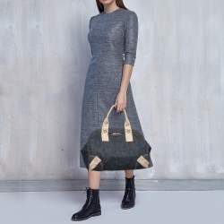 Pre Owned Prada Blue/Beige Denim And Fabric Satchel