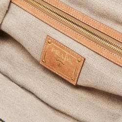 Pre Owned Prada Blue/Beige Denim And Fabric Satchel