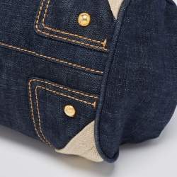 Pre Owned Prada Blue/Beige Denim And Fabric Satchel