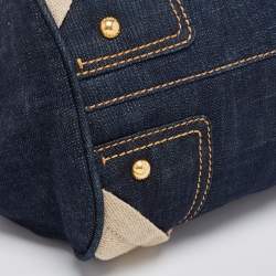 Pre Owned Prada Blue/Beige Denim And Fabric Satchel