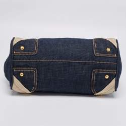 Pre Owned Prada Blue/Beige Denim And Fabric Satchel