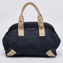 Pre Owned Prada Blue/Beige Denim And Fabric Satchel