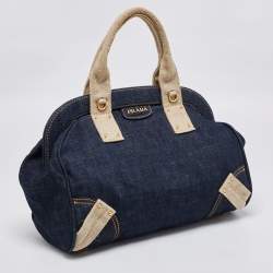 Pre Owned Prada Blue/Beige Denim And Fabric Satchel
