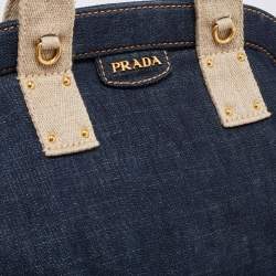 Pre Owned Prada Blue/Beige Denim And Fabric Satchel