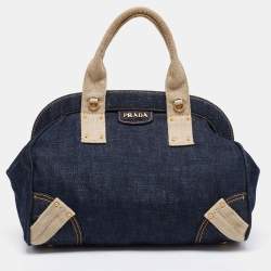 Pre Owned Prada Blue/Beige Denim And Fabric Satchel