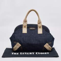 Pre Owned Prada Blue/Beige Denim And Fabric Satchel