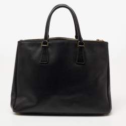 Pre Owned Prada Black Saffiano Leather Large Galleria Double Zip Tote