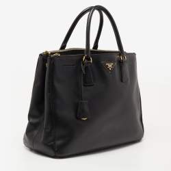Pre Owned Prada Black Saffiano Leather Large Galleria Double Zip Tote