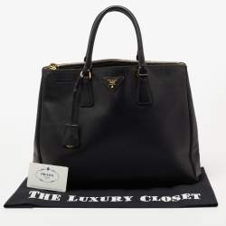Pre Owned Prada Black Saffiano Leather Large Galleria Double Zip Tote