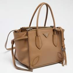 Pre Owned Prada Tan Leather Twin Pocket Double Handle Tote