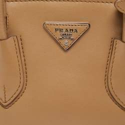 Pre Owned Prada Tan Leather Twin Pocket Double Handle Tote