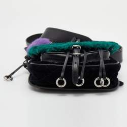 Pre Owned Prada Black/Green Calf Hair And Quilted Velvet Small Corsaire Shoulder Bag