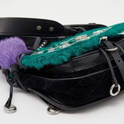 Pre Owned Prada Black/Green Calf Hair And Quilted Velvet Small Corsaire Shoulder Bag