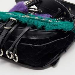 Pre Owned Prada Black/Green Calf Hair And Quilted Velvet Small Corsaire Shoulder Bag
