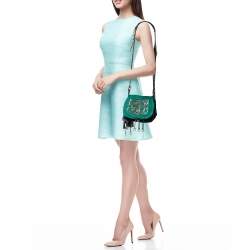 Pre Owned Prada Black/Green Calf Hair And Quilted Velvet Small Corsaire Shoulder Bag