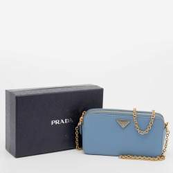 Pre Owned Prada Light Blue Saffiano Lux Leather Crossbody Bag
