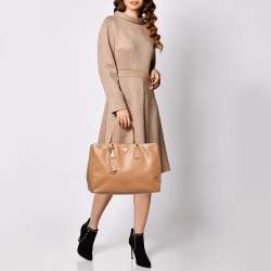 Pre Owned Prada Caramel Brown Saffiano Lux Leather Large Double Zip Tote