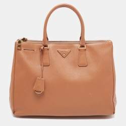 Pre Owned Prada Caramel Brown Saffiano Lux Leather Large Double Zip Tote