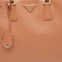 Pre Owned Prada Caramel Brown Saffiano Lux Leather Large Double Zip Tote