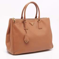 Pre Owned Prada Caramel Brown Saffiano Lux Leather Large Double Zip Tote