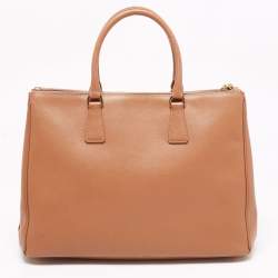 Pre Owned Prada Caramel Brown Saffiano Lux Leather Large Double Zip Tote