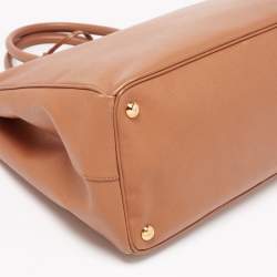 Pre Owned Prada Caramel Brown Saffiano Lux Leather Large Double Zip Tote