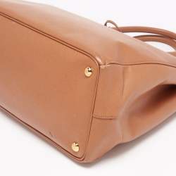 Pre Owned Prada Caramel Brown Saffiano Lux Leather Large Double Zip Tote