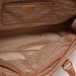 Pre Owned Prada Caramel Brown Saffiano Lux Leather Large Double Zip Tote