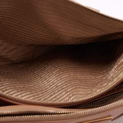 Pre Owned Prada Caramel Brown Saffiano Lux Leather Large Double Zip Tote