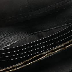 Pre Owned Prada Black/White Perforated Saffiano Leather Flap Continental Wallet