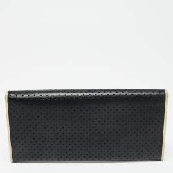 Pre Owned Prada Black/White Perforated Saffiano Leather Flap Continental Wallet