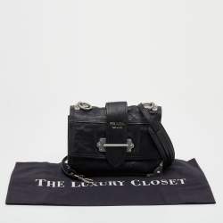Pre Owned Prada Black Leather Cahier Flap Shoulder Bag