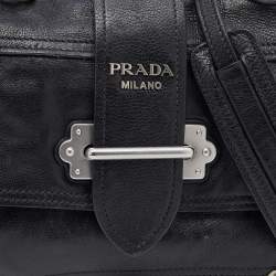 Pre Owned Prada Black Leather Cahier Flap Shoulder Bag