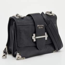 Pre Owned Prada Black Leather Cahier Flap Shoulder Bag