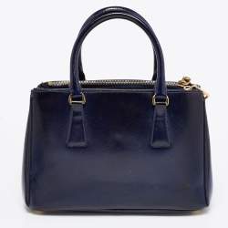 Pre Owned Prada Navy Blue Saffiano Lux Leather Small Double Zip Tote