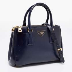 Pre Owned Prada Navy Blue Saffiano Lux Leather Small Double Zip Tote