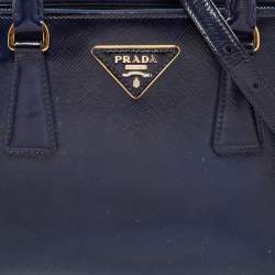 Pre Owned Prada Navy Blue Saffiano Lux Leather Small Double Zip Tote