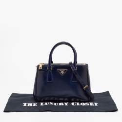 Pre Owned Prada Navy Blue Saffiano Lux Leather Small Double Zip Tote