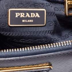 Pre Owned Prada Navy Blue Saffiano Lux Leather Small Double Zip Tote